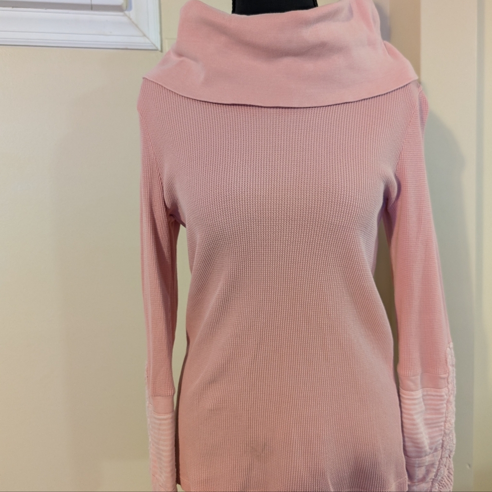Sundance Pink Cowl Neck Sweater with Ribbed Texture
